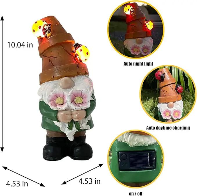 Garden Gnome Statues Outdoor Decor, Solar Gnomes with LED Lighted Flowers, Solar Resin Garden Outdoor Statue Sculpture, for Woman Gift Home and Garden Decor by GreenHaven Gardens