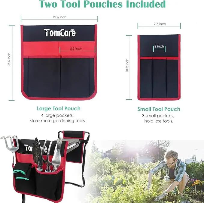 TomCare Garden Kneeler Seat Garden Bench Garden Stools Foldable Stool with Tool Bag Pouch EVA Foam Pad Outdoor Portable Kneeler Christmas Gardening Gifts for Women Men,Large 21.65"x10.62"x18.89",Black by GreenHaven Gardens