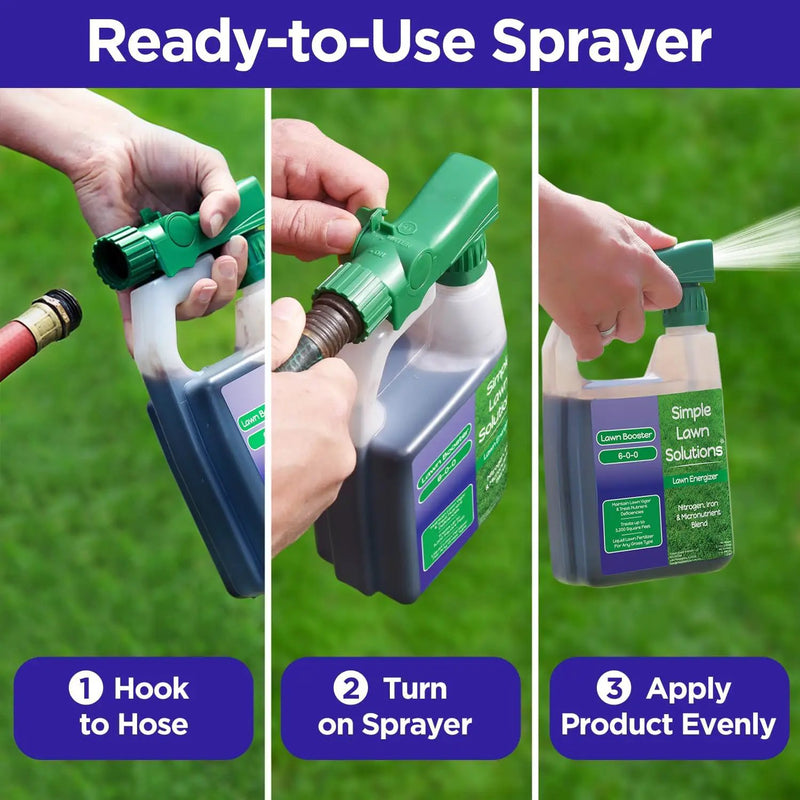Commercial Grade Lawn Fertilizer with Iron- Liquid Fertilizer Spray- Nitrogen and Iron for Deeper Green Turf- Any Grass Type - Simple Lawn Solutions - Lawn Energizer - 32 Ounce by GreenHaven Gardens