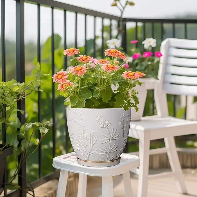8 Inch Ceramic Pots for Plants Large Planter Pot with Drainage Hole and Saucer Round Flower Pot for Indoor Outdoor Decor, White by GreenHaven Gardens