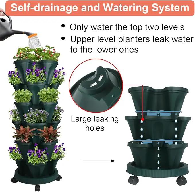 Vertical Planter 6 Tier Stackable Planters Garden Planters Strawberry Herb Flower and Vegetable Planter Indoor Outdoor Gardening Pots with Removable Wheels and Tools 2-Pack by GreenHaven Gardens