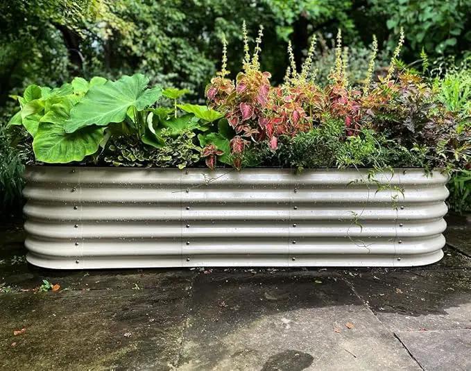 Vego garden Raised Garden Bed Kits, 17" Tall 6 in 1 Modular Metal Raised Planter Bed for Vegetables Flowers Patio Ground Planter Box-Pearl White by GreenHaven Gardens
