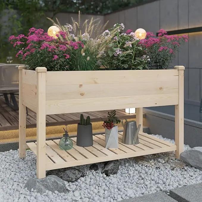 Raised Garden Bed with Storage Shelf 48.5x24.4x30 Inch, Elevated Wood Planter Box with Legs for Vegetable Flower Herb Outdoors Backyard, Patio, Balcony with Liner by GreenHaven Gardens
