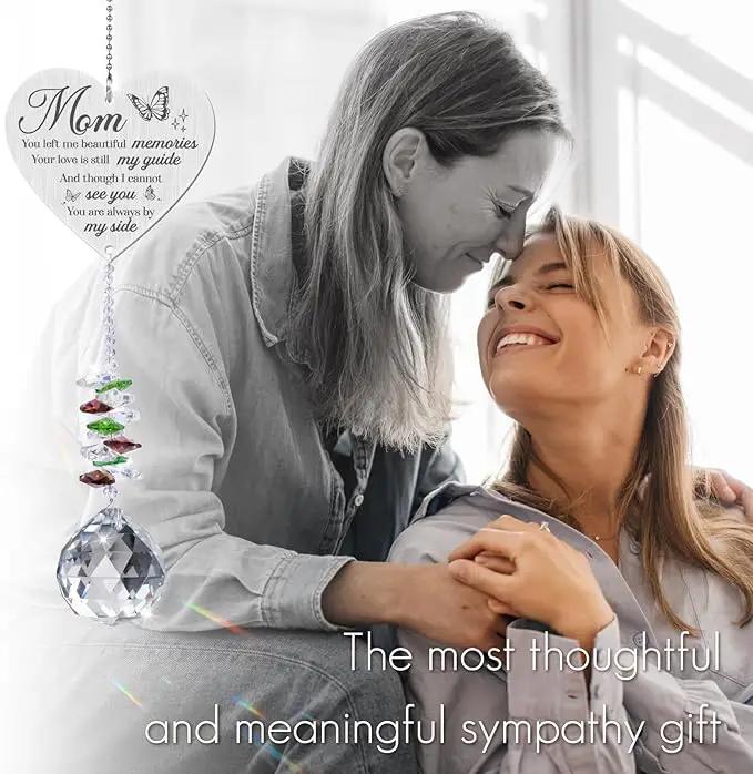 Mom in Heaven Memorial Crystal Suncatcher,Memorial Gifts for Loss of Mom,Loss of a Mother Sympathy Gifts,Hanging Crystals Ornament for Window Rainbow Maker Prisms Home Decor Gift by GreenHaven Gardens