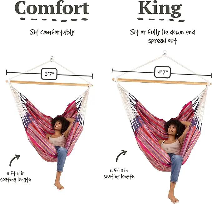 LA SIESTA® - XL King Habana Cotton Hammock Chair & CasaMount - Hanging Chair w/Suspension Kit for Walls Ceilings & Square Beams - Indoor Outdoor Swing Hanging Chair Bedroom Patio Balcony - Flamingo by GreenHaven Gardens