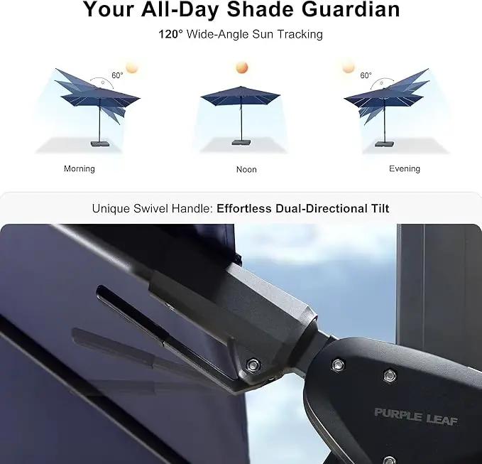 PURPLE LEAF 8.8' X 8.8' Right-left Tilt Patio Umbrella with Base Outdoor Cantilever Swivel Square Umbrella with Tilt Aluminum Offset Umbrella with 360-degree Rotation for Garden Deck Pool Patio Navy by GreenHaven Gardens