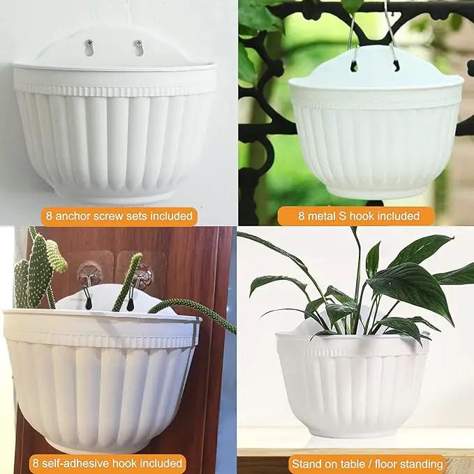 ORIMERC 4 Pack White Wall Planter Pots Vertical Living Wall Hanging Planters Wall Mounted Planter Holder with Drainage Hole for Indoor Outdoor Plants Wall Decor with Hooks/Screws by GreenHaven Gardens