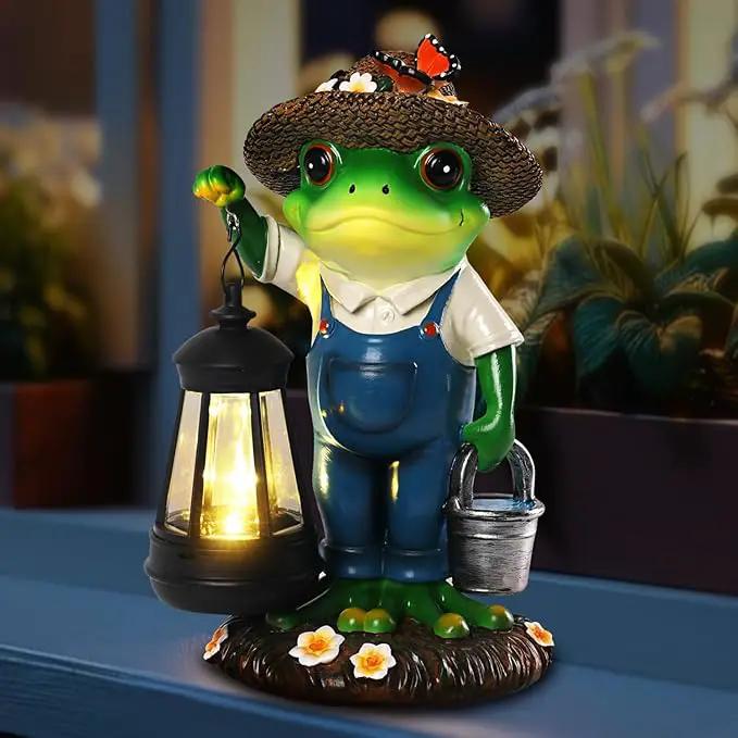 Solar Garden Decor - Frog Statues with Lantern 9" Resin Solar Frogs for Outdoors Patio Yard Porch Lawn Balcony Decor Ideas Animal Lover Gardening Gifts for Women Mom Wife by GreenHaven Gardens