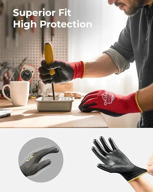 OKIAAS Work Gloves for Men，Ultra Thin and Lightweight Working Gloves with Grip, 12 Pairs Bulk Pack with Polyurethane Coating, for Light Duty Work (Blue, Small) by GreenHaven Gardens