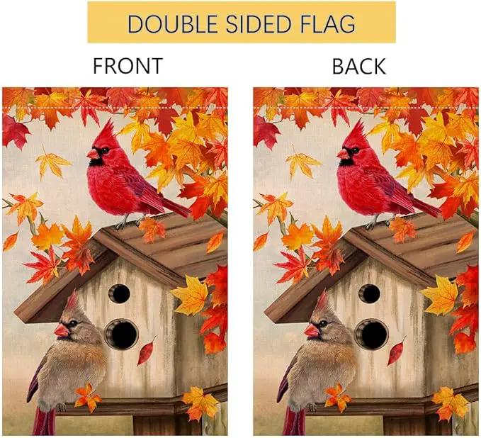 BLKWHT Fall Cardinal Bird Garden Flag 12x18 Vertical Double Sided Maple Leaves Welcome Autumn Thanksgiving Holiday Outside Decorations Burlap Yard Flag BW829 by GreenHaven Gardens