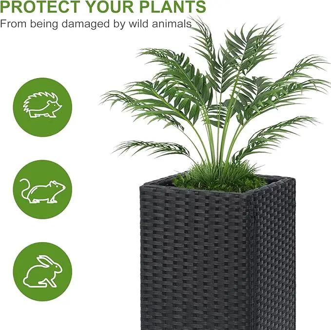 LEWIS&WAYNE Set of 2 Tall Planters for Outdoor Plants Handmade 24'' Wicker Tall Square Planter Box with Removable Liners Modern Planter for Indoor Outdoor Garden Patio Front Porch - Black by GreenHaven Gardens