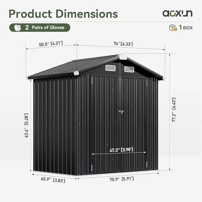 Aoxun 6.2x4 FT Shed Outdoor Galvanized Storage Shed with Large Lockable Doors for Lawn, Backyard, Patio (Black) by GreenHaven Gardens