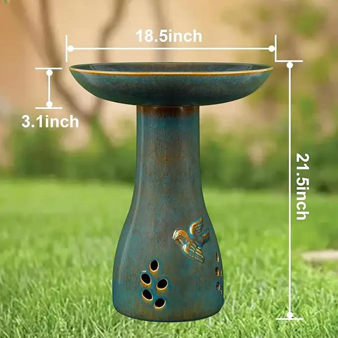Ceramic Bird Bath for Outdoors, 21.5 inch Heavy Duty Bird Bath，Weather-Resistant Birdbath for Outdoor Garden Use, Attracts Birds, Elegant Yard Décor - Blue by GreenHaven Gardens