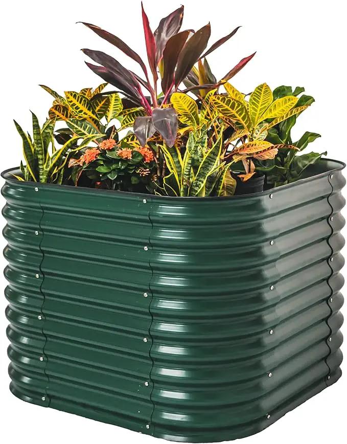 Vego garden 32" Extra Tall Raised Garden Bed Kits, 4 in 1 Modular Raised Planter Box for Vegetables Flowers Fruits Oval Metal Raised Garden-British Green by GreenHaven Gardens