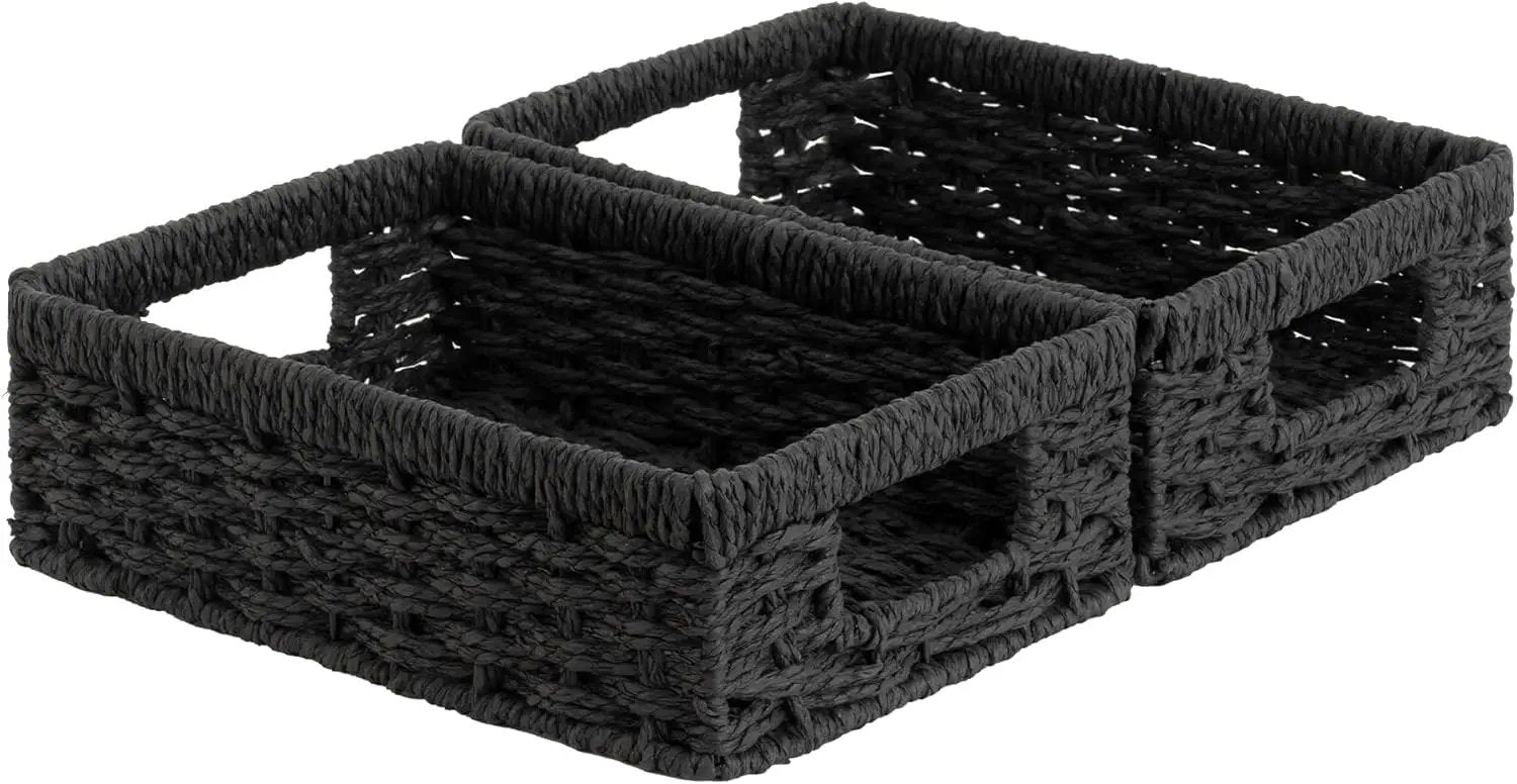 StorageWorks Small, Pantry Baskets, Wicker Storage Baskets for Organizing, Bathroom Shelves, Pantry Organizers and Storage, Black, 2-Pack by GreenHaven Gardens