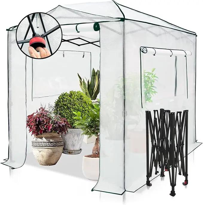 EAGLE PEAK 8x6 Portable Walk-in Greenhouse, Pop-up Indoor Outdoor Garden Green House, Zippered Doors and Windows, PE Cover, White by GreenHaven Gardens
