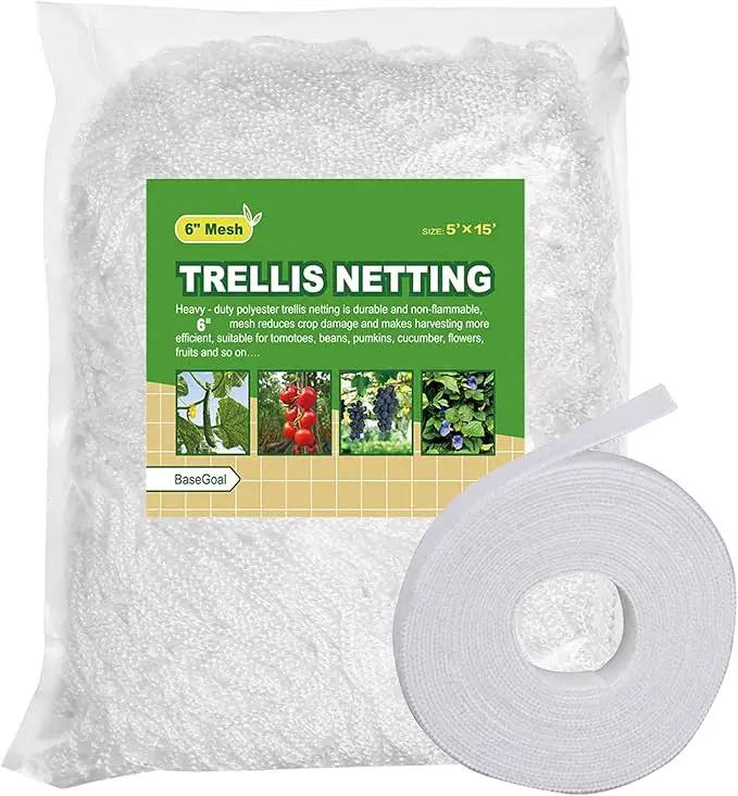 All-Weather Trellis Netting Mesh Plant Garden Vine Growing Flexible String Net (6" Mesh ployester, 5' Wx 15'L) by GreenHaven Gardens