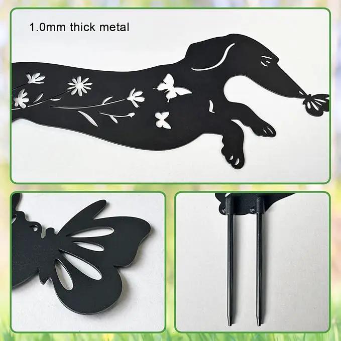 Pack 2 Dog Metal Garden Decor for Outside,Dachshund Silhouette Garden Stakes,Garden Statues for Yard,Lawn,Pathway by GreenHaven Gardens