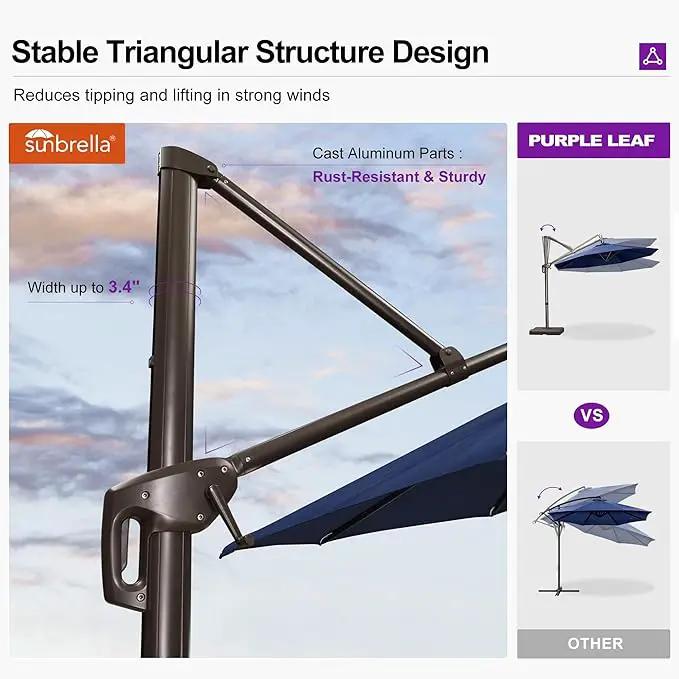 PURPLE LEAF 10FT Cantilever Patio Umbrella with 360-degree Rotation Aluminum Round Outdoor Offset Handing Umbrella for Patio Pool, Spectrum Indigo by GreenHaven Gardens