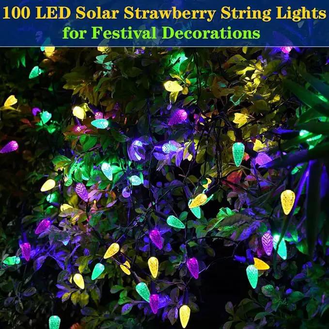 Solar Mardi Gras Lights, Yellow Green Purple Decor Lights, 100 LEDs 8 Modes Waterproof Solar Outdoor C6 Strawberry Garden Lights for Mardi Gras, Camping, Holiday, Arbor, Fence, Balcony Decorations by GreenHaven Gardens