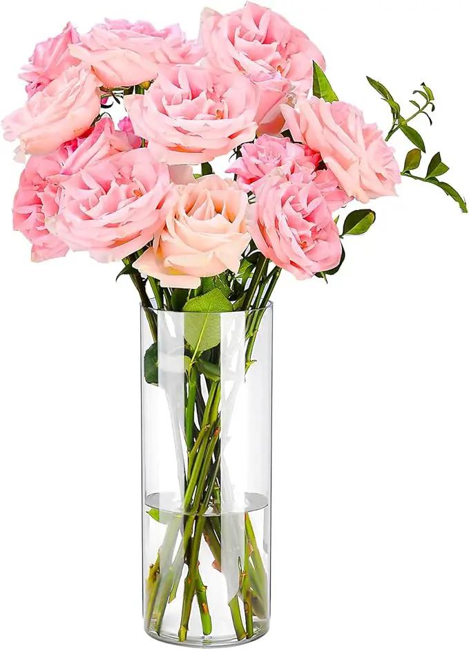 Clear Flower Vase, Non-breakable Vases, 4" W x 8" H, Acrylic Vase, Aesthetic Room Decor Cylindrical Modern Flower Vases for Table Centerpiece, Home Decor, Women Floral Arrangement Gift by GreenHaven Gardens