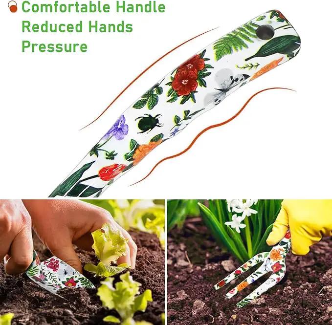Garden Tool Set, 4 PCS Heavy Gardening Kit Heavy Duty Floral Hand Tools, Fancy Gifts for Women, Including Trowel, Sharp Pruner, Hand Rake, and Mat (White Set) by GreenHaven Gardens