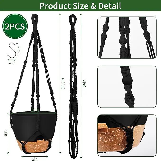GARDIFE 10 Inch Hanging Planters with Macrame Plant Hanger for Indoor and Outdoor Plants, 2 Pack Large Self Watering Hanging Plant Pot with Basket Flower Pot with Drainage Hole, Black by GreenHaven Gardens