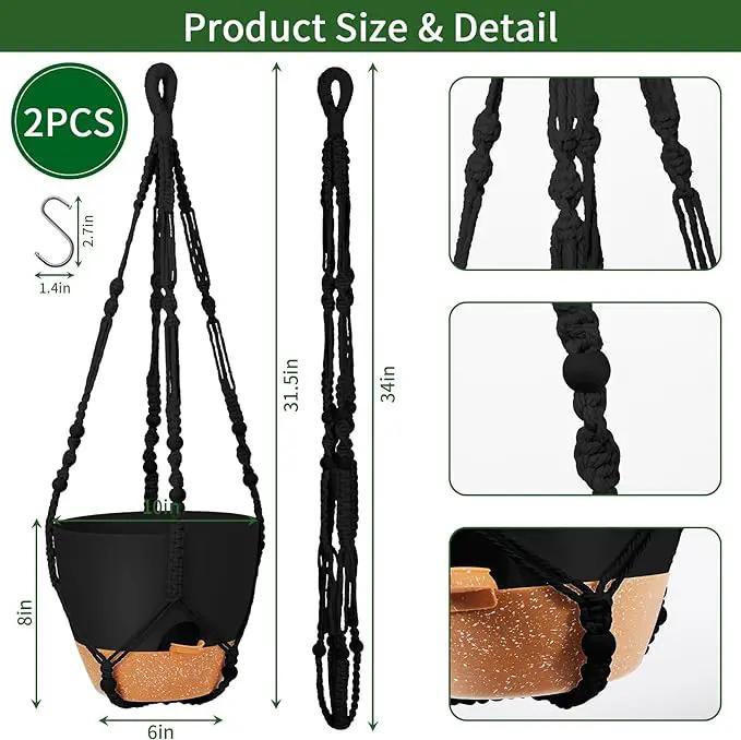 GARDIFE 10 Inch Hanging Planters with Macrame Plant Hanger for Indoor and Outdoor Plants, 2 Pack Large Self Watering Hanging Plant Pot with Basket Flower Pot with Drainage Hole, Black by GreenHaven Gardens