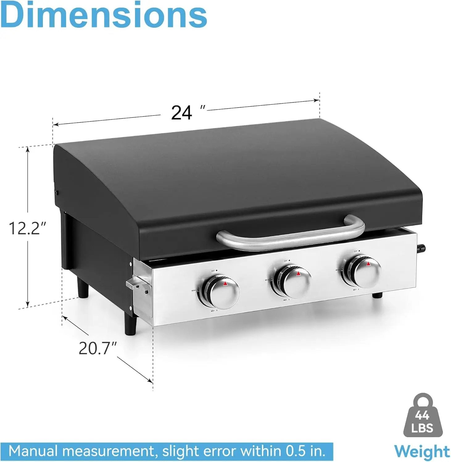 GREEN PARTY 22 inch Tabletop Griddle with Ceramic Coated Cast Iron Plate, 3 Burners Flat Top Griddle, Portable Propane Gas BBQ Grill Griddle for Kitchen Outdoor Cooking Barbecue Camping Tailgating by GreenHaven Gardens