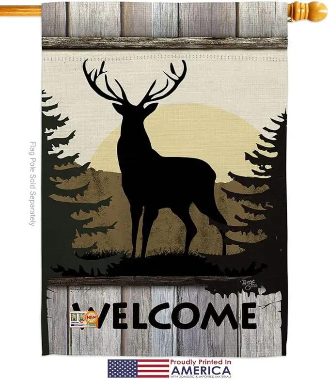 Welcome Deer House Flag Eagle Set Animals Wildlife Outdoor Bear Wolf Pet Nature Farm Animal Creature Small Decorative Gift Yard Banner Made In USA 28 X 40 by GreenHaven Gardens
