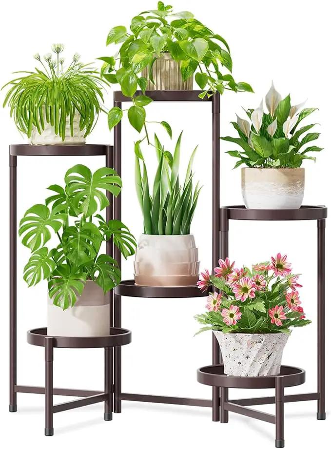 iDavosic.ly 6 Tier Large Plant Stand Indoor, 10 Inch Wide Tall Corner Metal Plant Stands Outdoor for Multiple Plants, Folding Tiered Flower Display Holder Rack Shelf, Violet Bronze by GreenHaven Gardens
