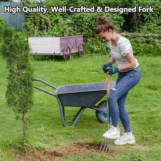 Berry&Bird Garden Digging Fork, 37.4" Stainless Steel Garden Spading Fork with D-Grip Handle, 4-Tine Heavy Duty Long Handled Pitchfork with Ash Wood Handle for Digging, Planting, Cultivating, Aerating by GreenHaven Gardens