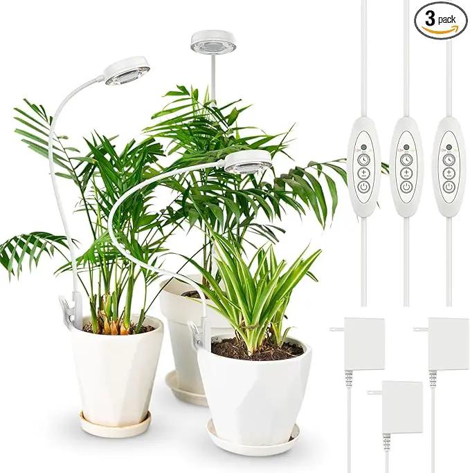 SANSI Grow Lights for Indoor Plants, Pot Clip LED Plant Light for Growing Full Spectrum, Plant Growing Lamp with 4-Level Dimmable, Auto On Off 3 6 12 Hrs Timer for Pot Plants, White 10W 3-Pack by GreenHaven Gardens