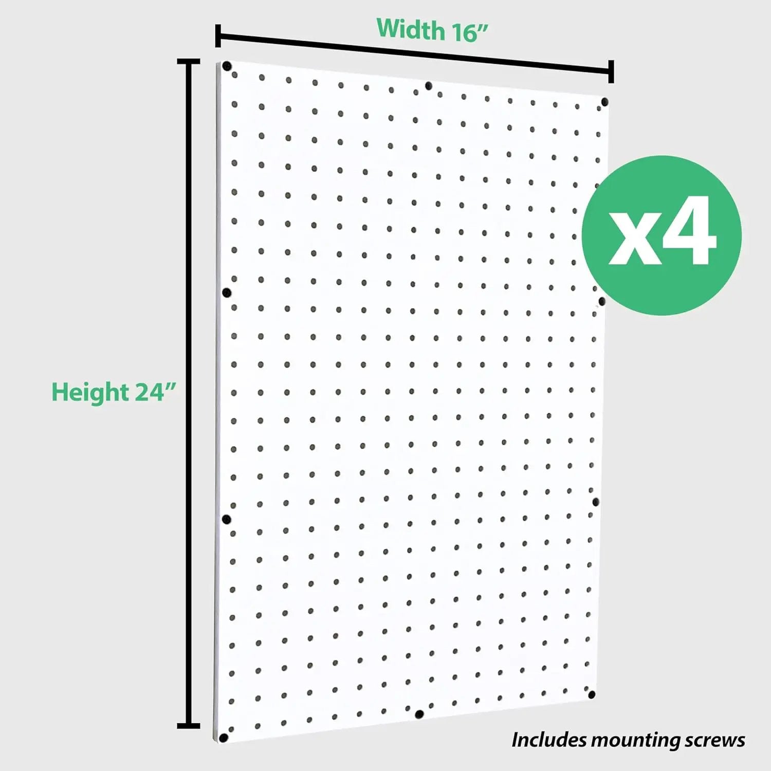 WallPeg Pegboard Kit - 4 Each 24"x16" White Pegbaord Panels - Made in The USA by GreenHaven Gardens