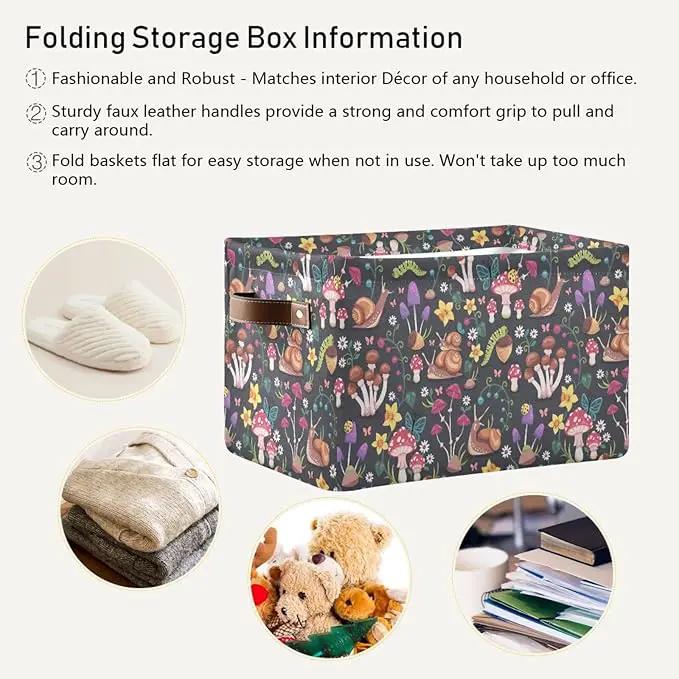 Mushroom Snail Rectangular Storage Basket Organizer Bin Shelf Baskets For Clothes Gifts For Home Office Dorm by GreenHaven Gardens
