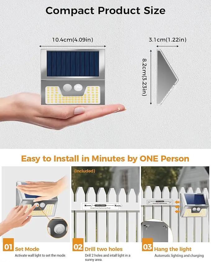 Vighrep 12-Pack Solar Motion Lights - Outdoor, Brushed Nickel, Bright Cold White, Waterproof LED Fence Lights Wireless for Wall, Yard, Steps, Stairs, Garden by GreenHaven Gardens