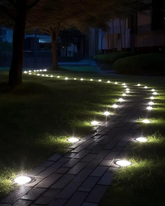 Biling Outdoor Lights 12 Packs, Bright 12 LEDs Waterproof, Ground Flat Pathway Lights Solar Powered for Yard Walkway Garden Driveway (White) by GreenHaven Gardens