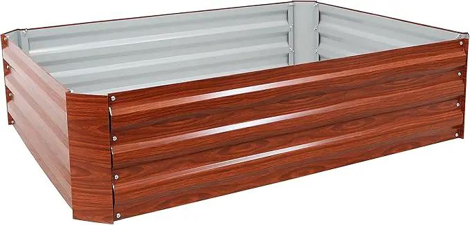 Sunnydaze 11.75" H Raised Metal Garden Bed - Galvanized Raised Garden Bed Outdoor for Vegetables and Flowers - Woodgrain - 4' x 3' Rectangle by GreenHaven Gardens