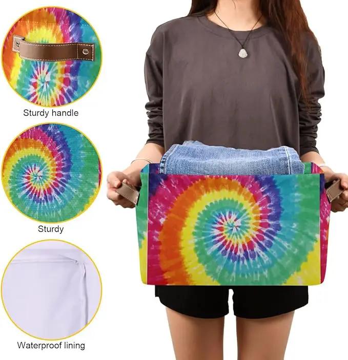 Tie-Dye Rectangular Storage Basket Organizer Bin Shelf Baskets For Clothes Gifts For Home Office Dorm by GreenHaven Gardens