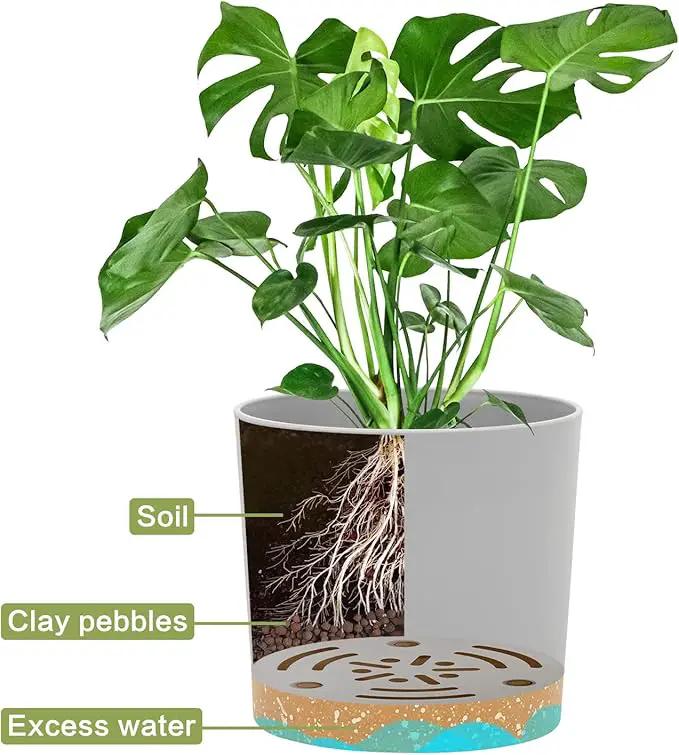 QCQHDU 5 inch Plant Pot, 2 Pack Planters for Indoor Plants with Drainage Holes & Saucer, Outdoor Flower Pots Home Garden Modern Decor by GreenHaven Gardens