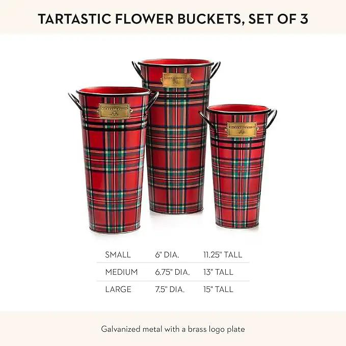 MACKENZIE-CHILDS Galvanized Flower Buckets, Decorative Metal Buckets, Tartastic, Set of 3 by GreenHaven Gardens