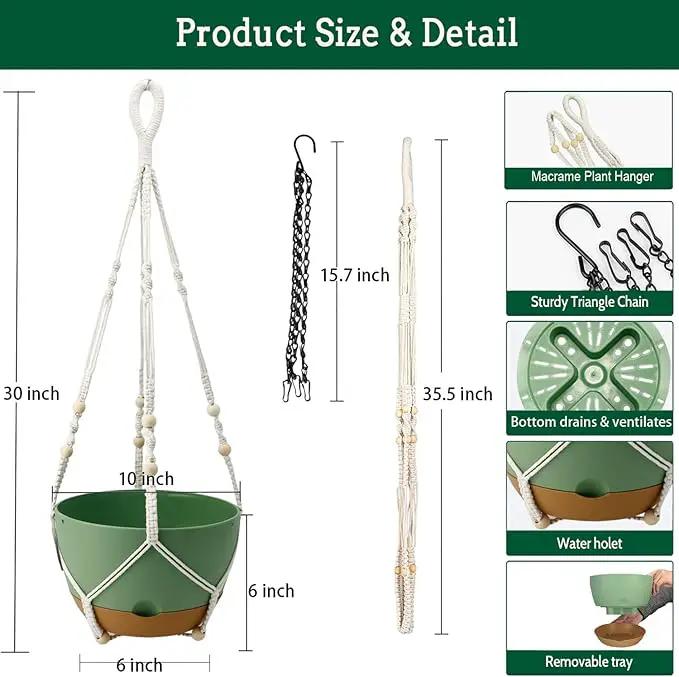 Hanging Planter Self Watering 10 Inch, 2 Pack Indoor Outdoor Hanging Baskets, Hanging Flower Pots with Drainage Hole & 2 Kinds of Plant Hangers for Garden Home Decor(Green)… by GreenHaven Gardens