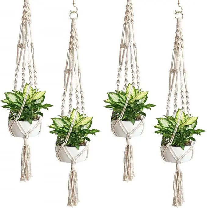 Sorbus Macrame Plant Hanger [4 Pack] Indoor Outdoor Hanging Plant Pots Cotton Rope, Elegant for Home, Patio, Garden White by GreenHaven Gardens