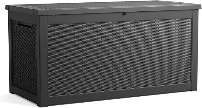 260 Gallon Resin Deck Box, Lockable Patio Outdoor Storage Box for Furniture, Garden Tools and Tools Storage, Waterproof Outside Storage Boxes - Black by GreenHaven Gardens