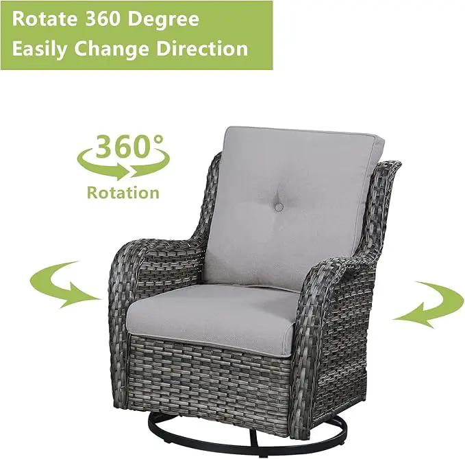 Outdoor Wicker Patio Furniture Set - 6 Piece Rattan Patio Conversation Set with 2 Rocking Swivel Chairs,2 Ottomans,1 Loveseat and 1 Coffee Table for Porch Deck Backyard Garden(Mixed Grey/Grey) by GreenHaven Gardens
