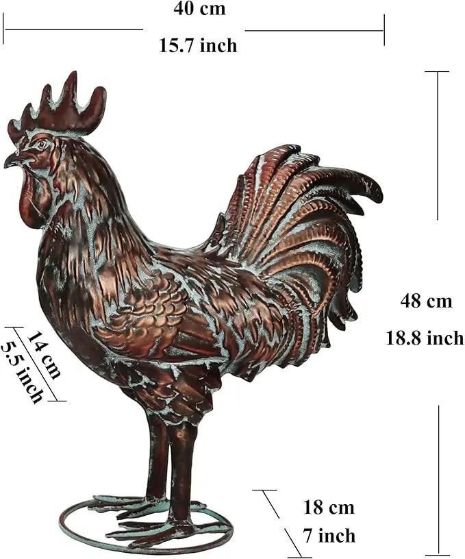 Garden Rooster Statues,15.7" L x 18.8" H Outdoor Metal Chicken Figurines,Antique Copper Chicken Sculptures & Statues Ornaments,3D Large Yard Rooster Decor for Home Kitchen Patio Farm by GreenHaven Gardens