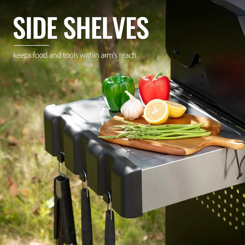 4-Burner Propane Gas Grill with Side Burner, Cabinet Style Grill with Glass Viewing Window, Porcelain-enameled Cast Iron Grate & Stainless Steel Warming Rack, Silver, SG5003S-SC by GreenHaven Gardens