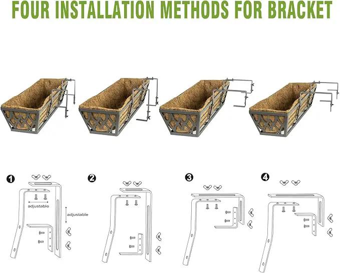Window Boxes Planters: 2 Pack 30 Inch Railing Planter Box with Adjustable Brackets for Porch Fence Patio Balcony Hanging Flower Baskets with Coco Liners for Outdoor Garden Decor - Grey by GreenHaven Gardens