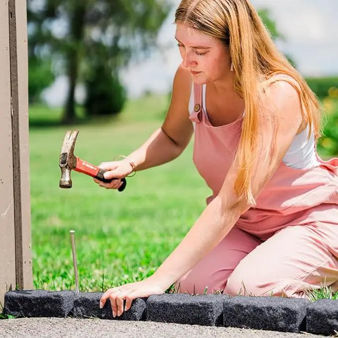 Beuta Landscape Edging | Garden Edging Border | Faux Stone Bricks for Lawn Edging, Flower beds, Pathways & Yard Edging– 1 Pack | Each Section Has 6 Bricks 48" L x 4" W x 2.25" H | 3 Spikes |Charcoal by GreenHaven Gardens