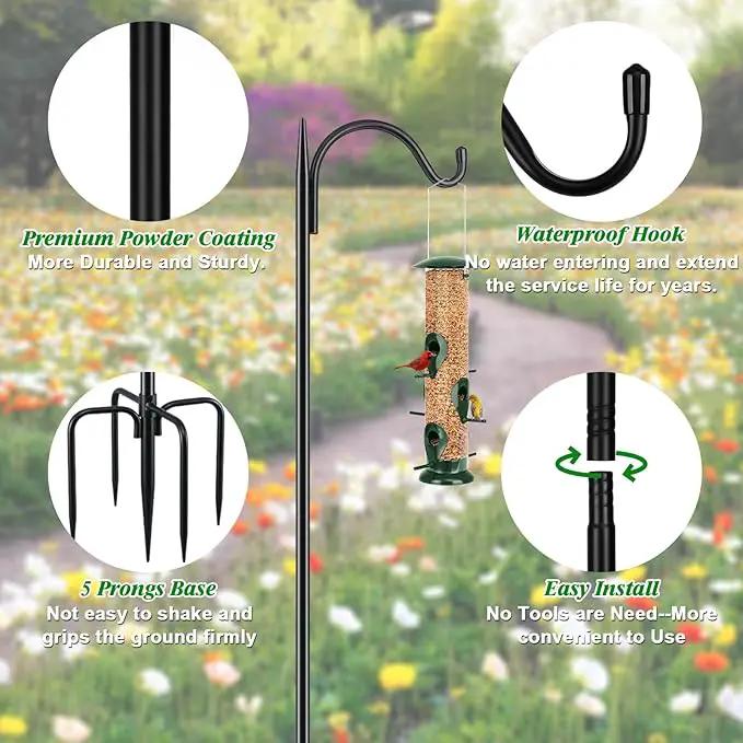 FEED GARDEN Adjustable Outdoor Shepherd Hook Bird Feeder Pole with 5 Prongs Base, 60 Inch Tall 5/8 Inch Thick, Heavy Duty Shepard Hook Stand for Hanging Bird Feeders, Plant Baskets, Black (1 Pack) by GreenHaven Gardens